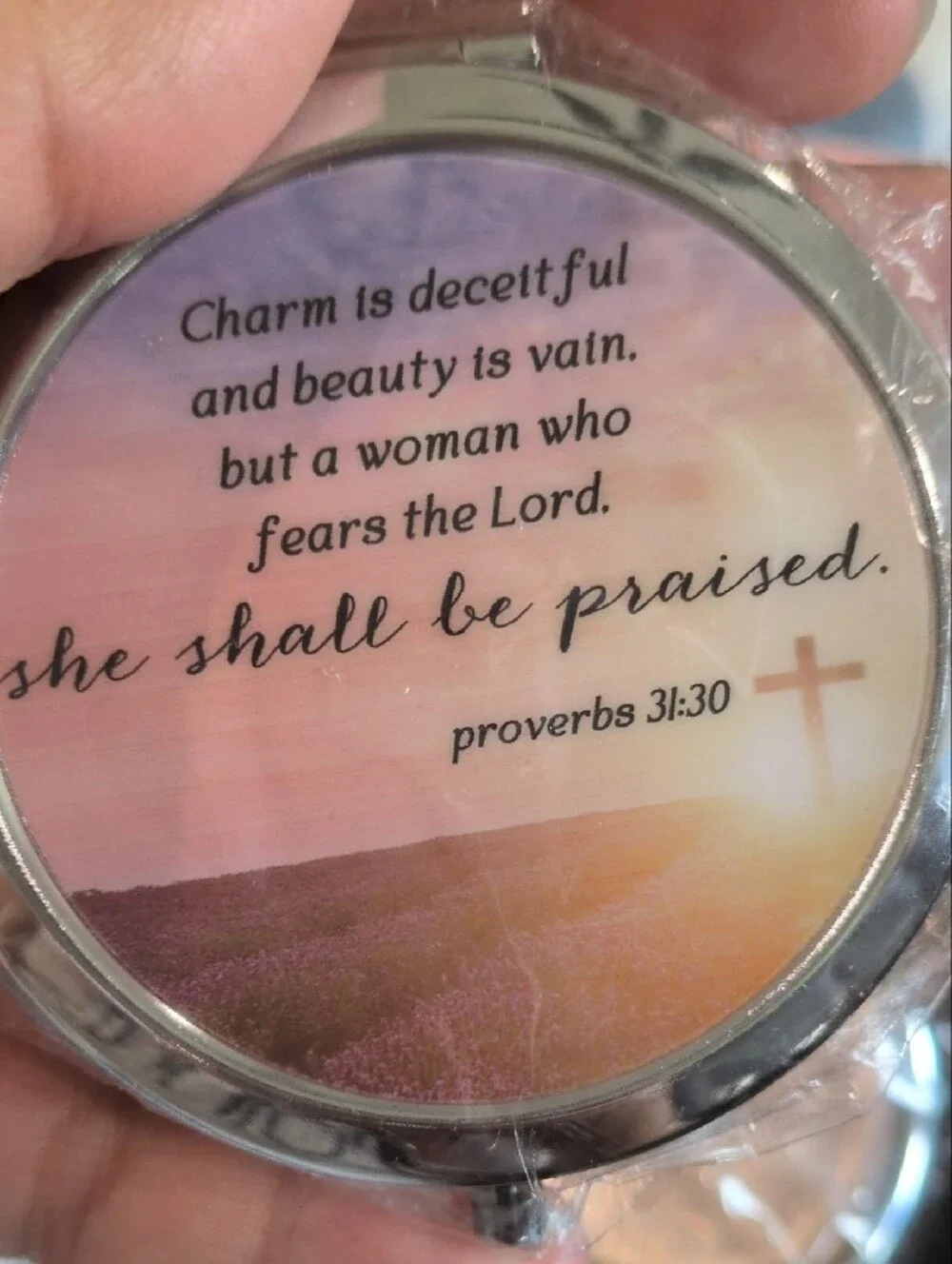 Inspirational Proverbs 31:30 Compact Mirror - Pink Lavender - Picture 3 of 4